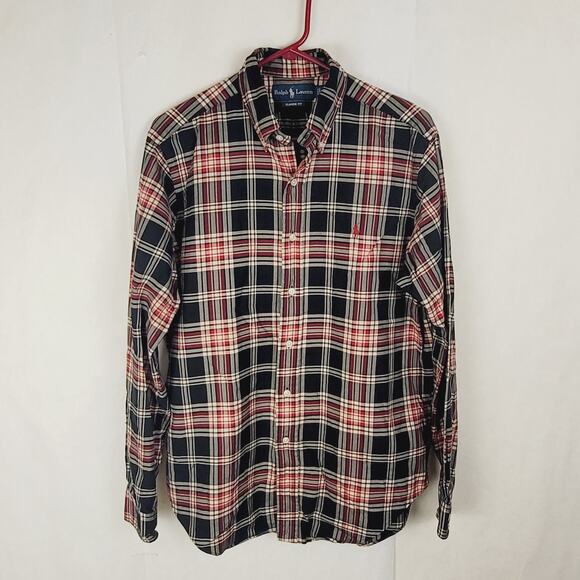 Polo Ralph Lauren black and red plaid button up Size Medium Long Sleeve Preppy - Picture 1 of 7